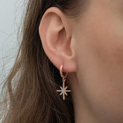 Silver Rose Dangle Pole Star Women's Earrings