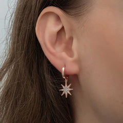 Silver Rose Dangle Pole Star Women's Earrings
