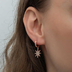 Silver Rose Dangle Pole Star Women's Earrings