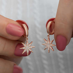 Silver Rose Dangle Pole Star Women's Earrings