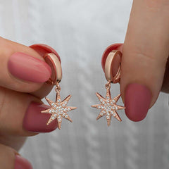 Silver Rose Dangle Pole Star Women's Earrings