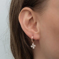 Silver Rose Dangle Clover Women's Earrings