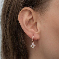 Silver Rose Dangle Clover Women's Earrings