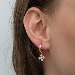 Silver Rose Dangle Clover Women's Earrings