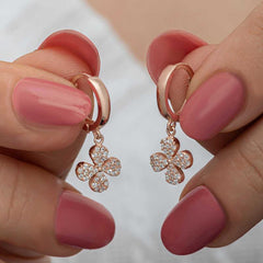 Silver Rose Dangle Clover Women's Earrings