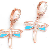 Silver Rose Dangling Dragonfly Women's Earrings