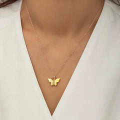 Silver Rose Yellow Tiger's Eye Stone Butterfly Necklace