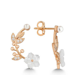 Silver Rose Pearl Flower Studded Women's Earrings