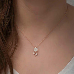 Silver Rose Mother of Pearl Flower Necklace