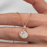 Silver Rose Mother of Pearl Stone Moon Star Crescent Women's Necklace