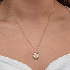 Silver Rose Mother of Pearl Stone Moon Star Crescent Women's Necklace
