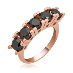 Silver Rose Black 5 Stone Women's Ring