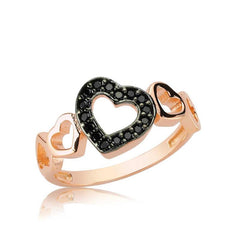 Silver Rose Black Heart Women's Ring