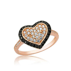 Silver Rose Black Stone Heart Women's Ring