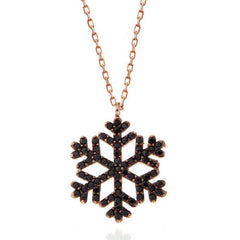 Collier femme flocon de neige en argent et pierre noire rose
