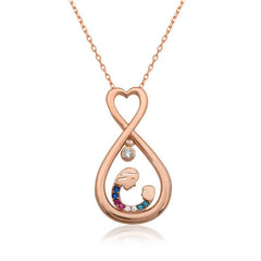 Collier mère-enfant cœur infini en argent rose