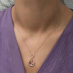 Collier mère-enfant cœur infini en argent rose