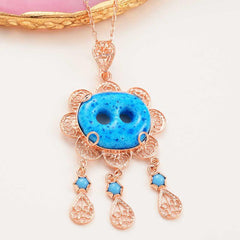 Silver Rose Syriac Eye Women's Necklace