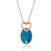 Silver Rose Turquoise Stone Heart Necklace