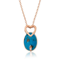 Silver Rose Turquoise Stone Heart Necklace