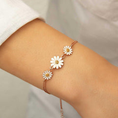 Bracelet triple marguerite en argent et rose