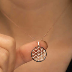 Silver Rose Flower of Life Necklace