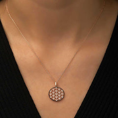 Silver Rose Flower of Life Necklace