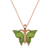 Silver Rose Green Tiger's Eye Stone Butterfly Necklace