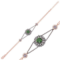 Silver Rose Green Stone Authentic Women's Bracelet