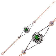 Silver Rose Green Stone Authentic Women's Bracelet