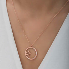 Silver Rose Star Detailed Hoop Women's Necklace