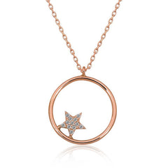Silver Rose Star Detailed Hoop Necklace