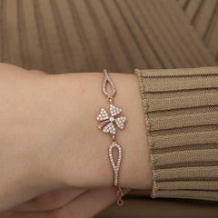 Silver Rose Clover Bracelet