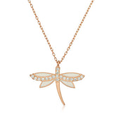 Collier femme libellule en argent rose