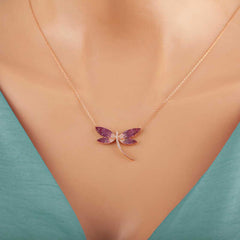 Silver Rose Dragonfly Women's Necklace