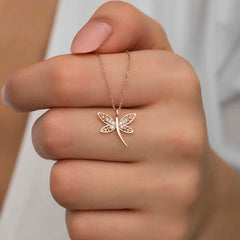 Silver Rose Dragonfly Women's Necklace