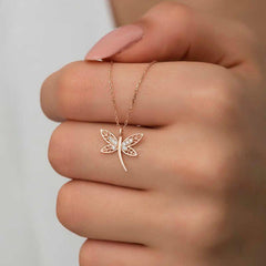 Silver Rose Dragonfly Women's Necklace