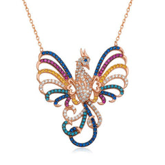 Silver Rose Emerald Phoenix Women's Necklace