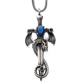 Silver Sapphire Stone Dragon Men's Sword Necklace