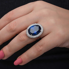 Silver Sapphire Stone Women's Ring