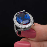 Silver Sapphire Stone Women's Ring