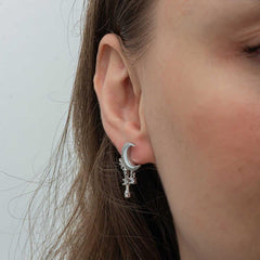 Silver Dangling Crescent Star Women's Earrings