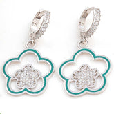 Silver Dangling Flower Patterned Women's Earrings