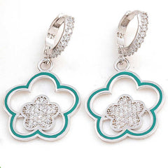 Silver Dangling Flower Patterned Women's Earrings