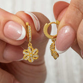 Silver Dangle Gold Flower Women's Earrings