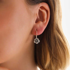 Silver Dangle Rose Women's Earrings