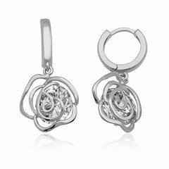 Silver Dangle Rose Women's Earrings