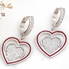 Silver Dangling Heart Women's Earrings