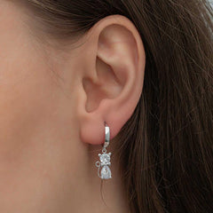 Silver Dangling Cat Woman Earrings