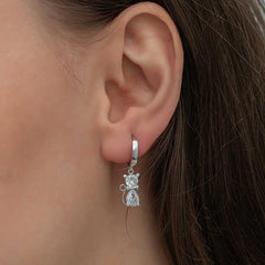 Silver Dangling Cat Woman Earrings